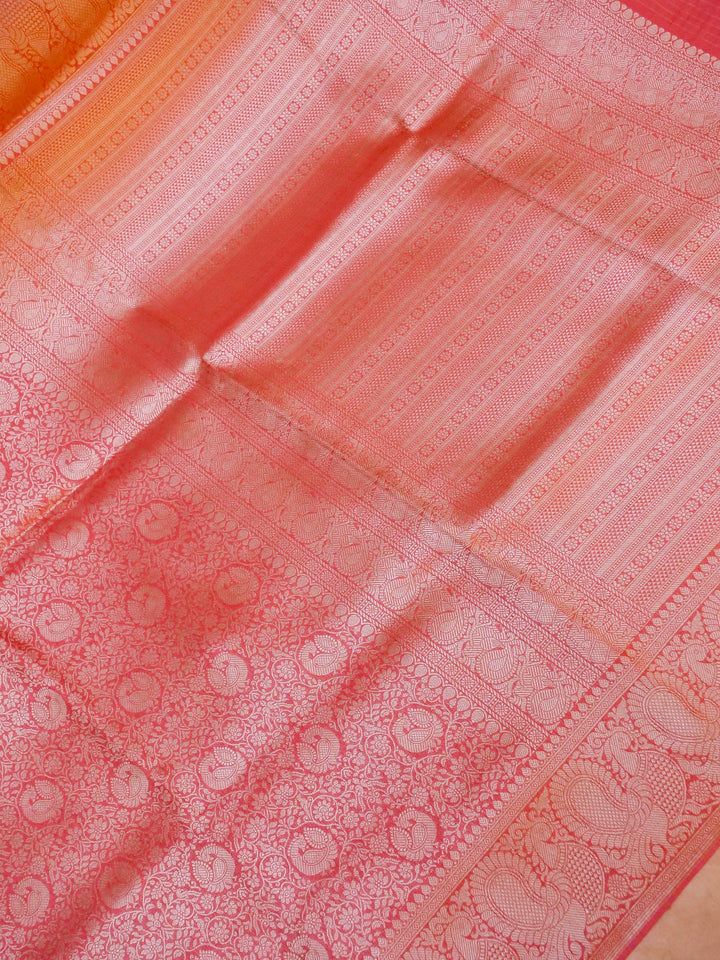 Banarasi Peach Crepe Silk Saree with Zari Weave Bird Motif