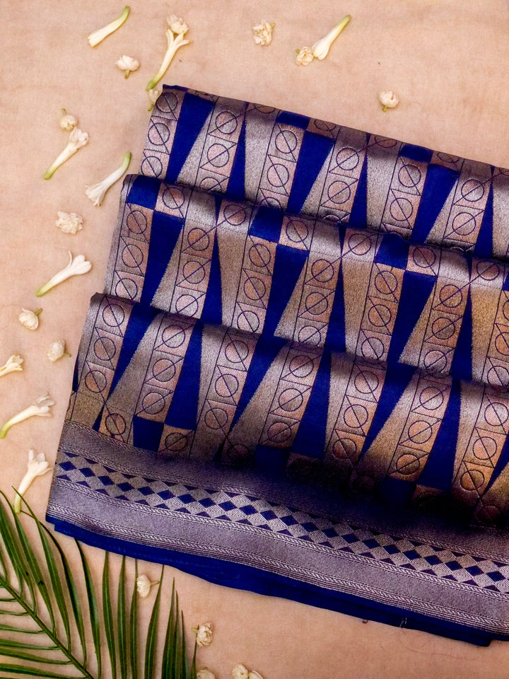 Banarasi Royal Blue Crepe Silk Saree with Zari Woven Design