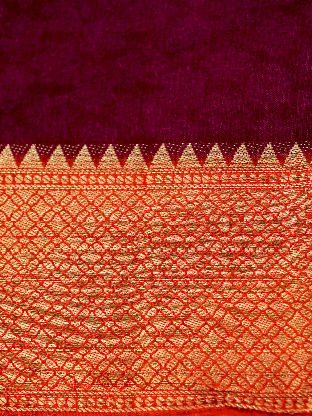 Wine Elegance Crepe Silk Saree with Geometric Prints and Zari Weave Accents