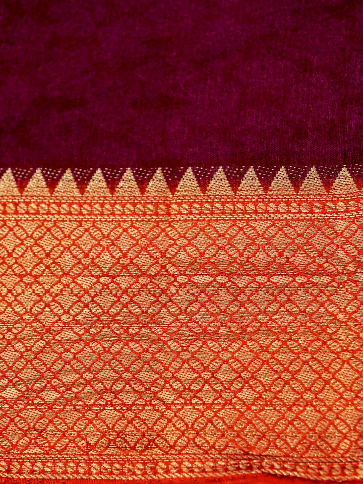 Wine Elegance Crepe Silk Saree with Geometric Prints and Zari Weave Accents