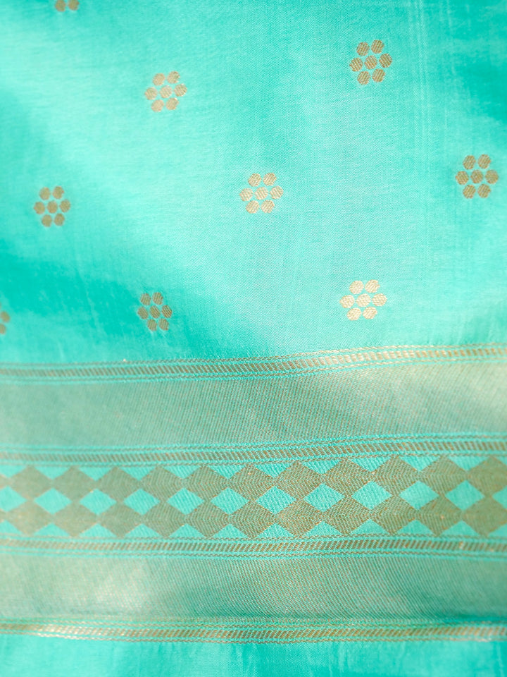 Banarasi Aqua Green Crepe Silk Saree with Zari Woven Design