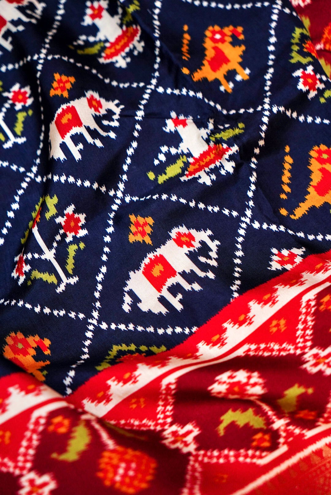 Navy Blue Patola Silk Saree with Zari Weave Contrast Border