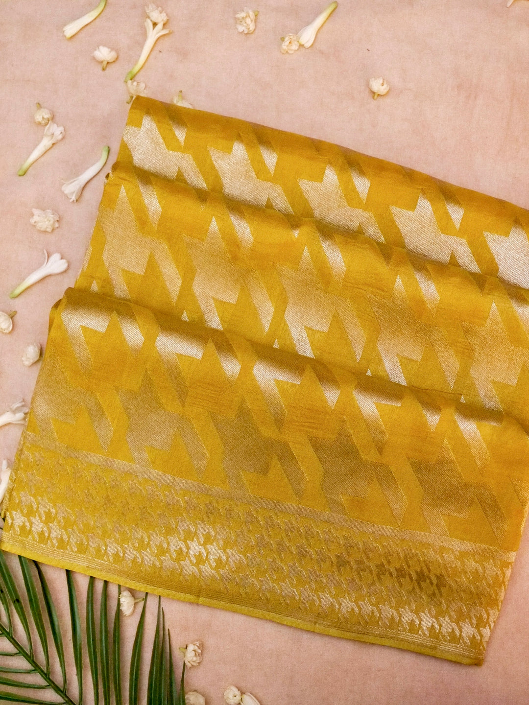 Banarasi Yellow Crepe Silk Saree with Zari Woven Gerum Design