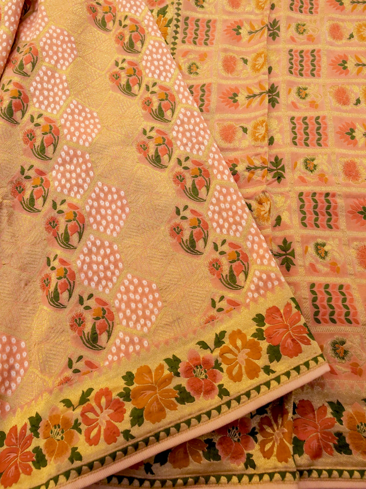 Peachy Keen Peach Khaddi Georgette Saree with Resham Weave Meenakari Jaal Design