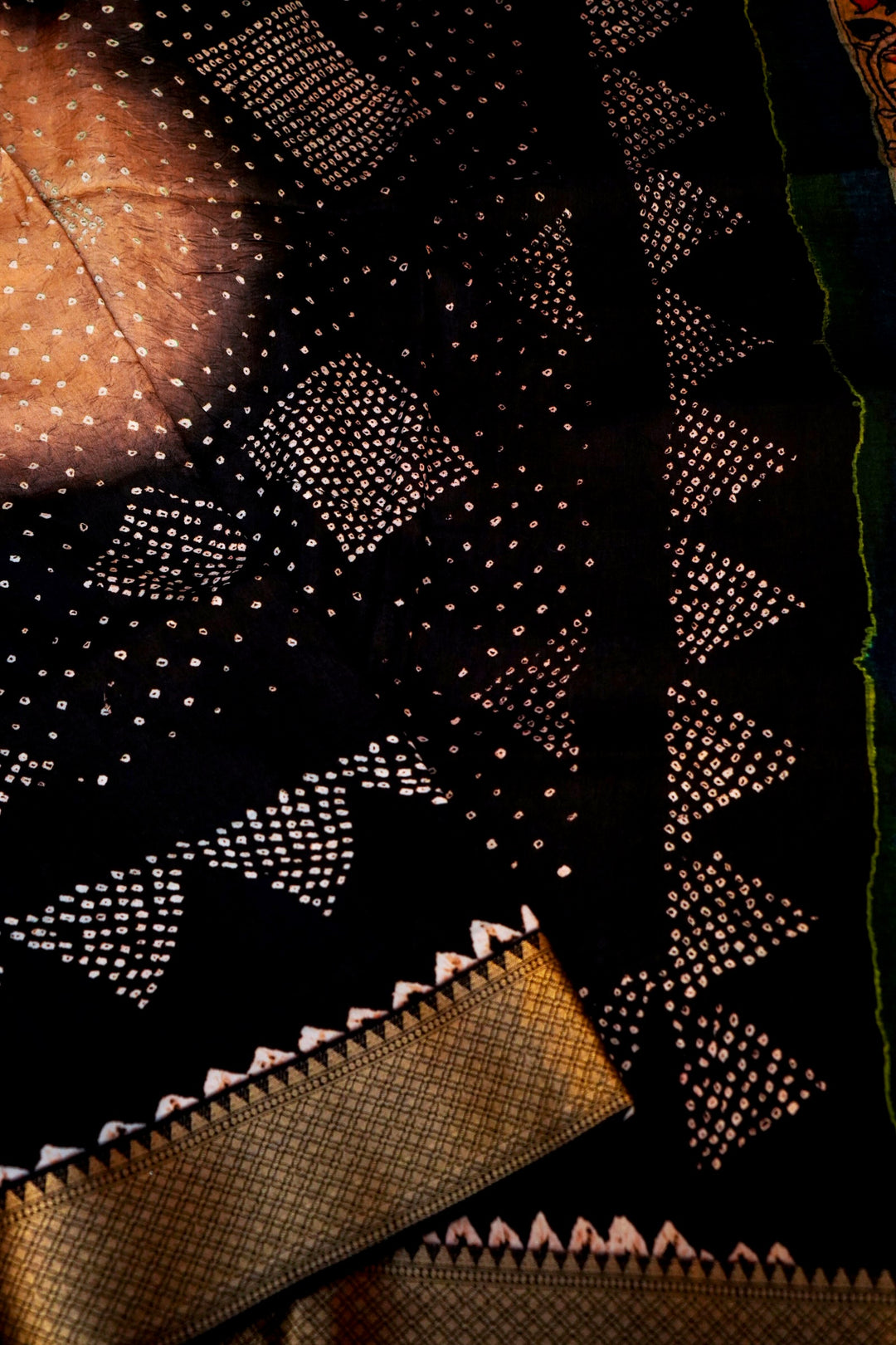 Classic Black Kalamkari and Bandhej Printed Silk Saree