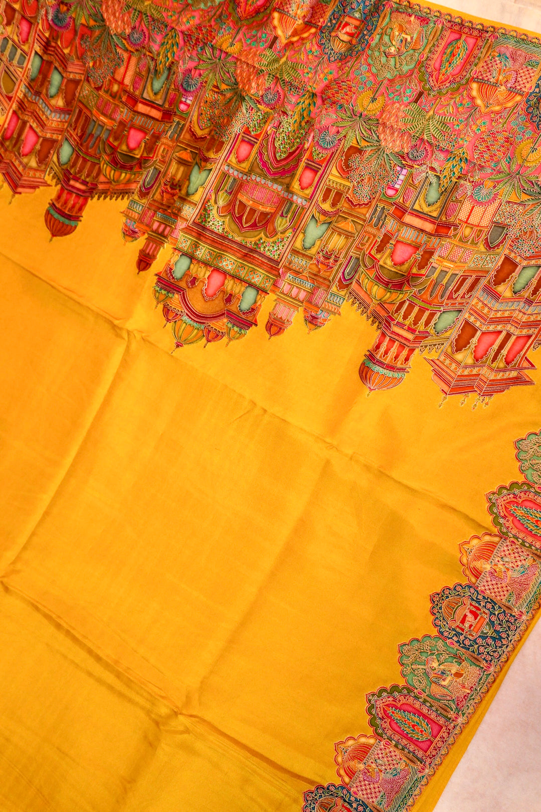Marigold Muse Yellow Crepe Silk Saree with Resham Woven Detailing