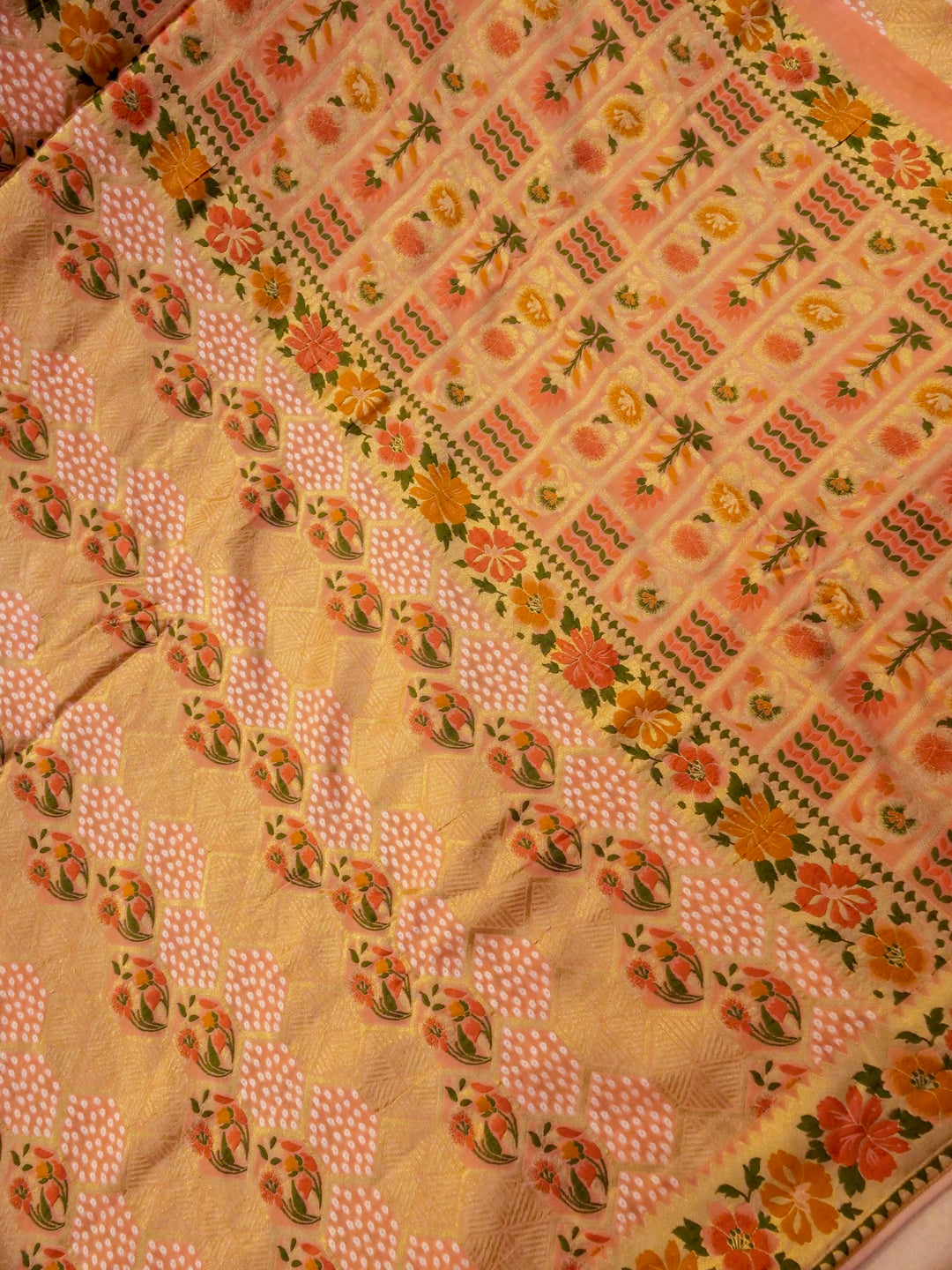 Peachy Keen Peach Khaddi Georgette Saree with Resham Weave Meenakari Jaal Design