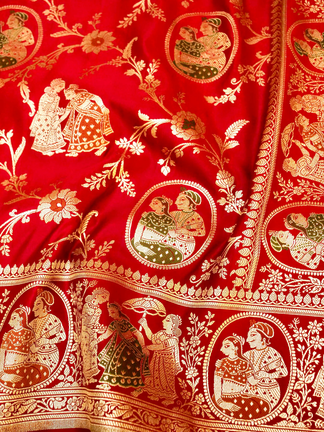 Scarlet Red Banarasi Pure Satin Silk Saree with Heavy Zari Work