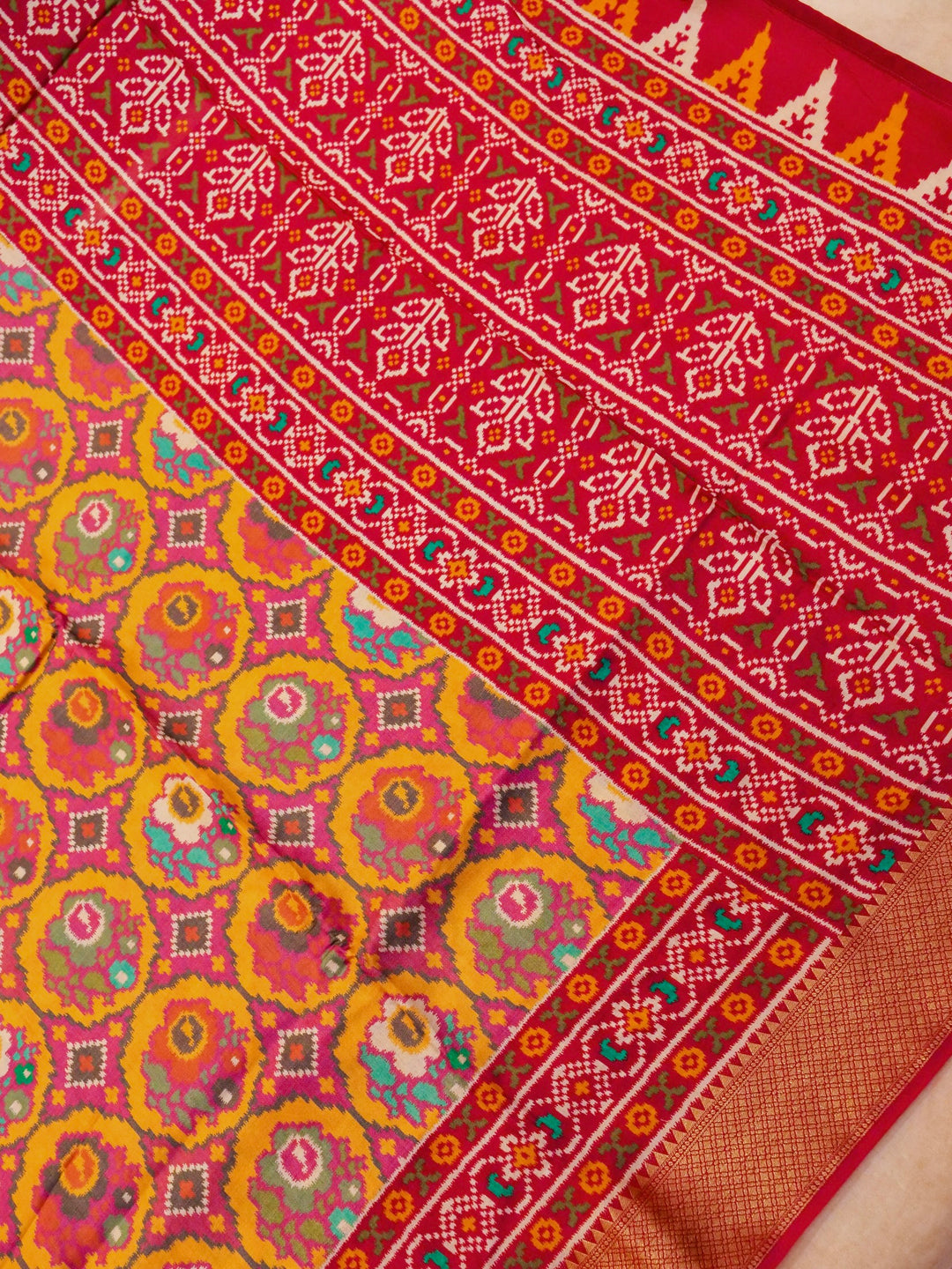 Pink Crepe Silk Saree with Multicolor Printed Design and Zari Border & Pallu