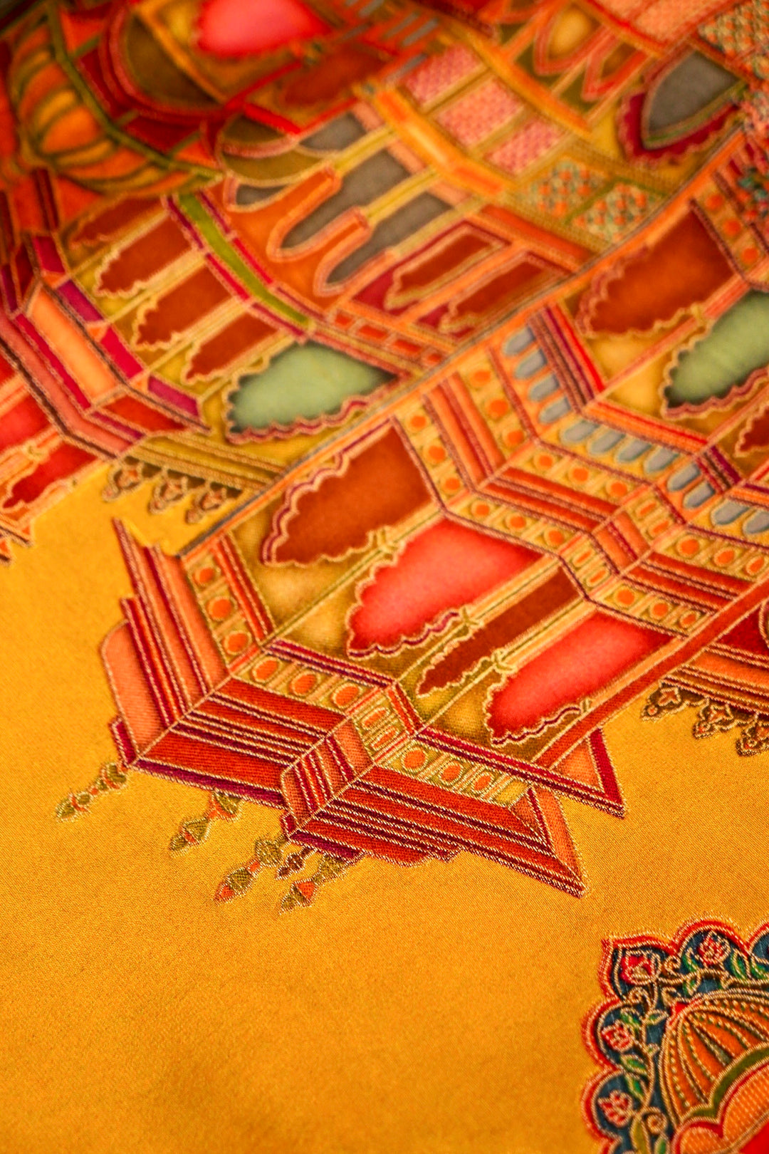 Marigold Muse Yellow Crepe Silk Saree with Resham Woven Detailing