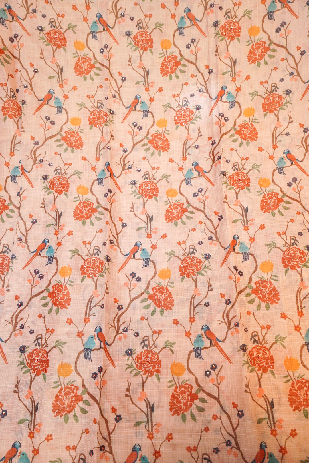 Pastel Peach Chanderi Tissue Silk Suit Set with French Knot Embroidery