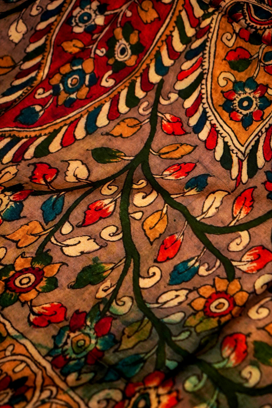 Elegant Kalamkari and Bandhej Printed Silk Saree