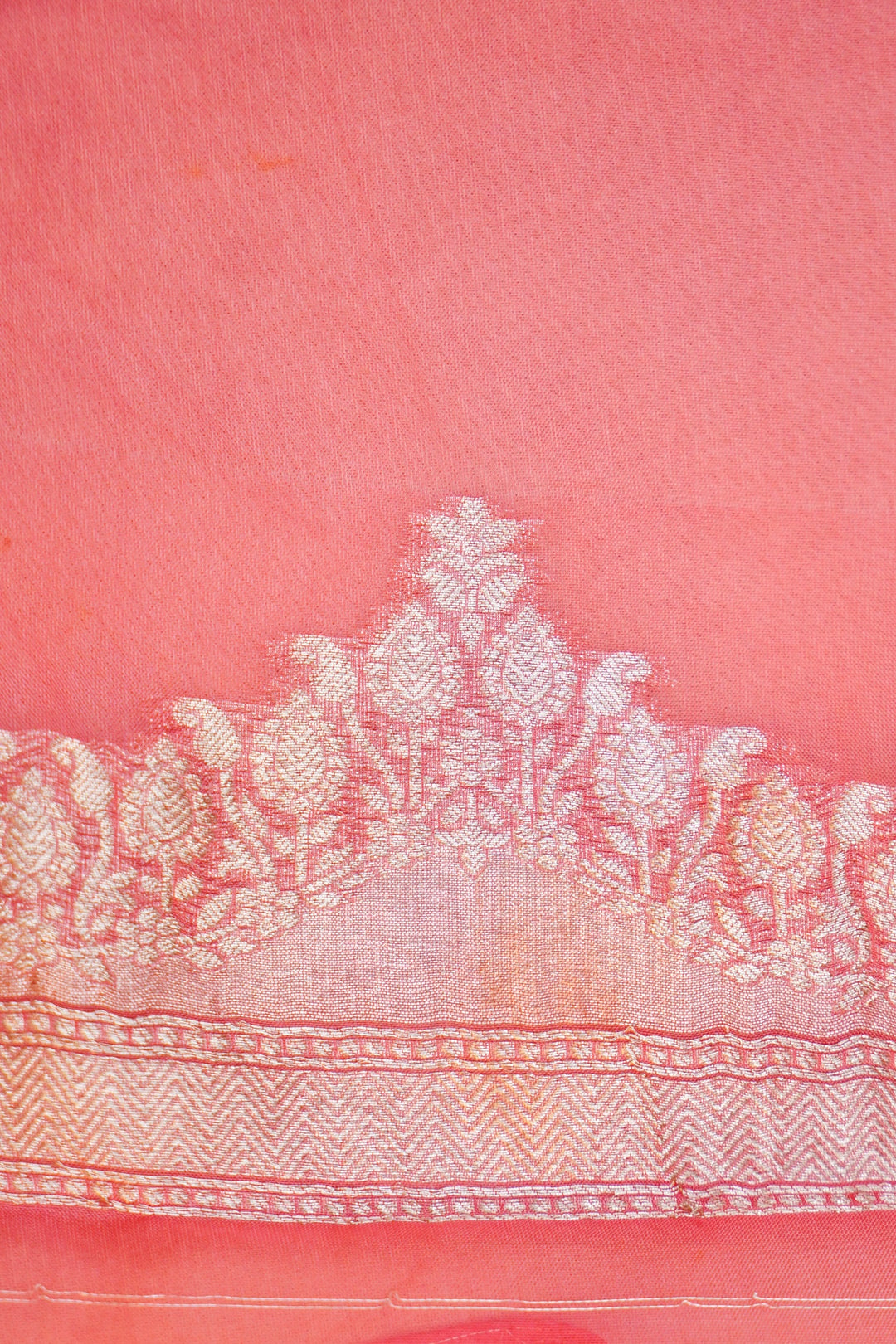 Peach Banarasi Kora Silk Saree with Zari Woven Laheriya Border