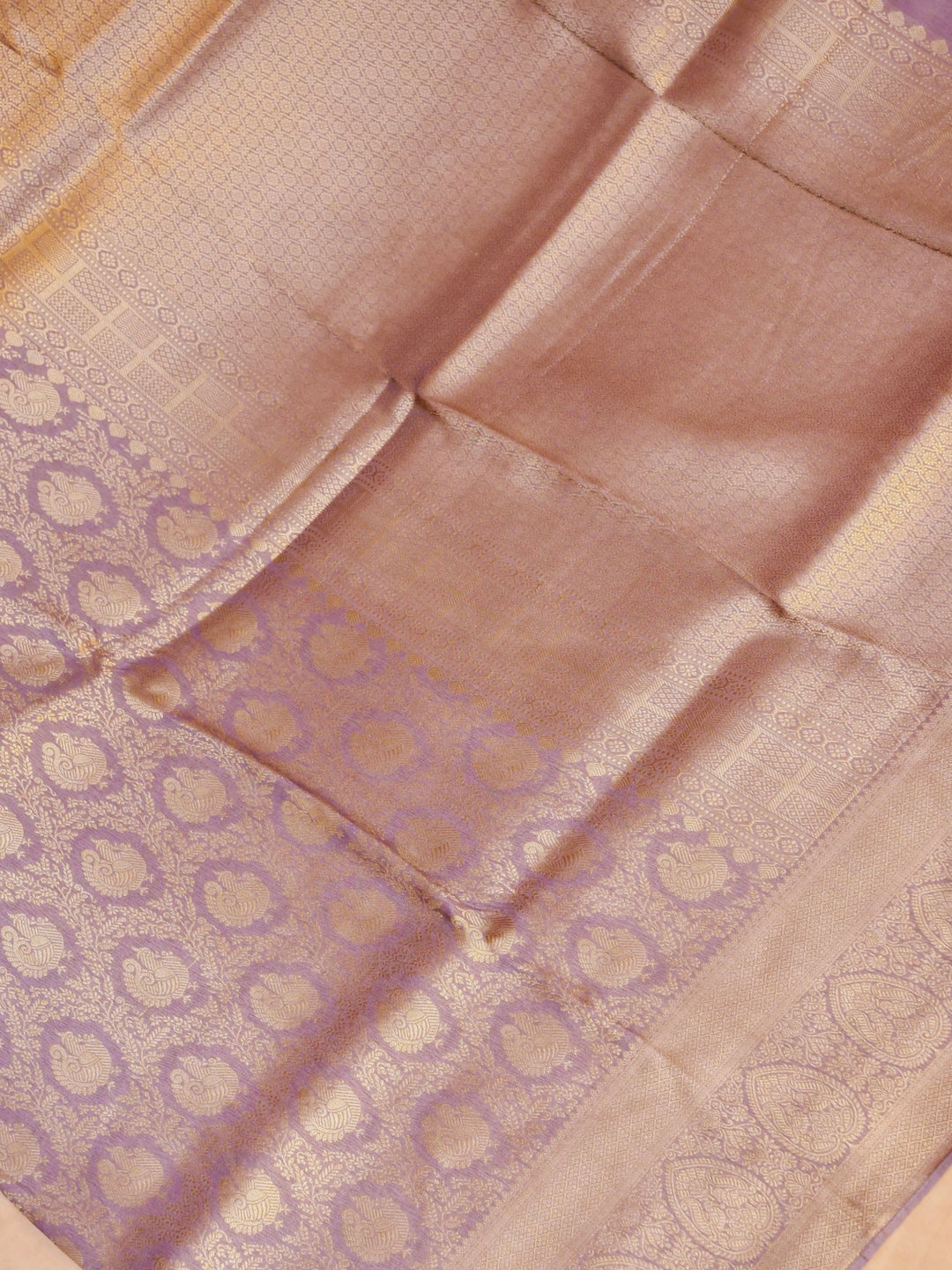 Banarasi Lavender Crepe Silk Saree with Zari Weave Bird Motif