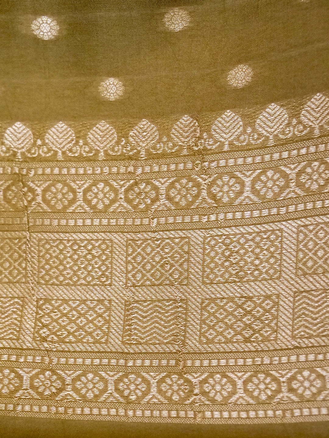 Banarasi Olive Green Crepe Silk Saree with Zari Weave Bird Motif