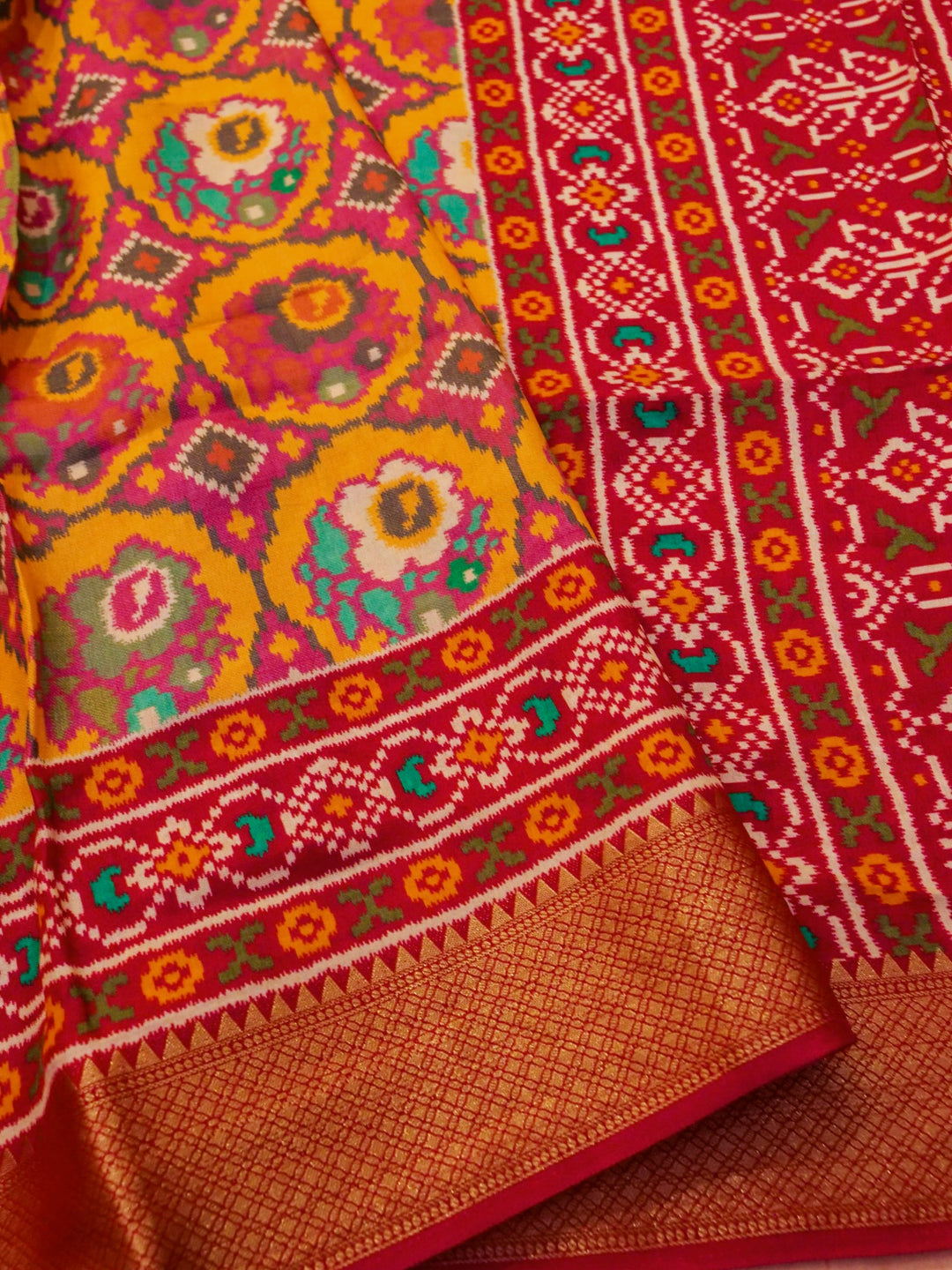 Pink Crepe Silk Saree with Multicolor Printed Design and Zari Border & Pallu