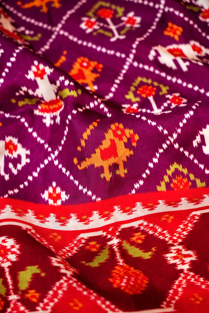 Purple Patola Silk Saree with Zari Weave Contrast Border