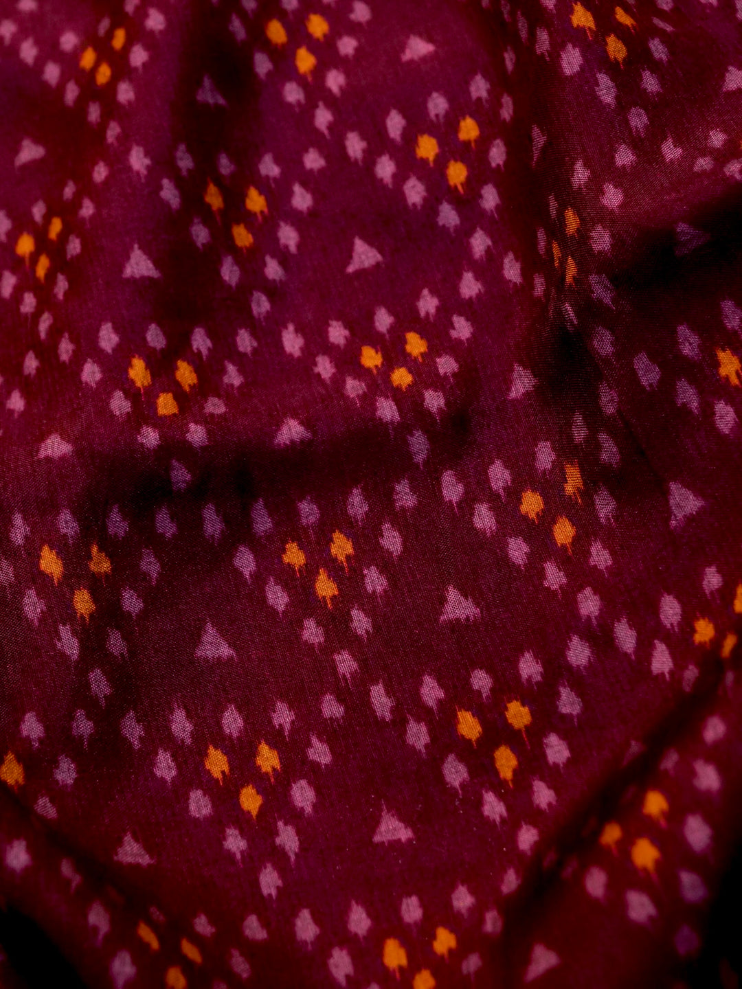 Wine Elegance Crepe Silk Saree with Geometric Prints and Zari Weave Accents