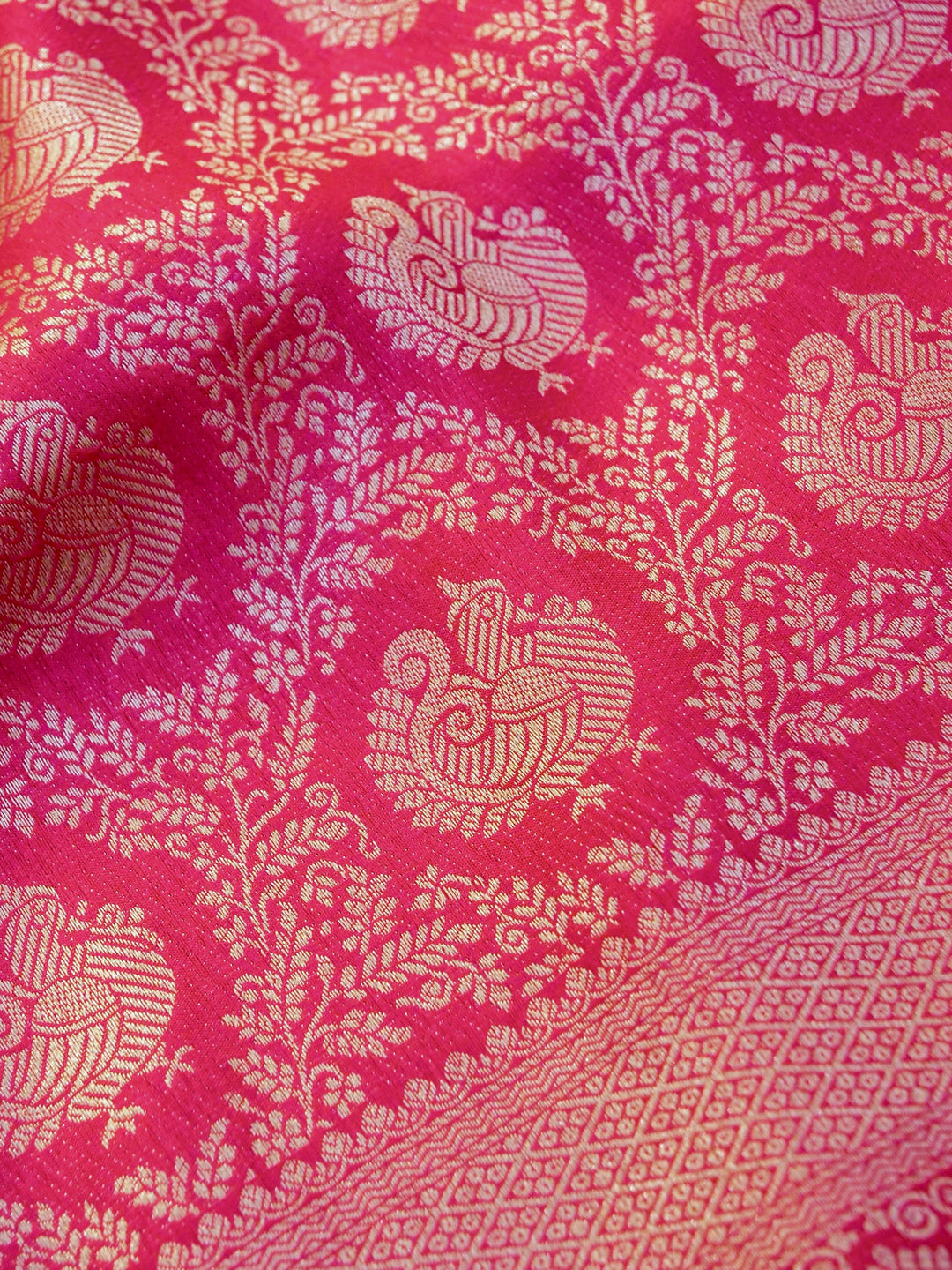 Banarasi Pink Bridal Crepe Silk Saree with Zari Weave Bird Motif