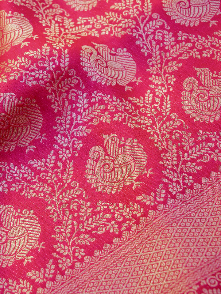 Banarasi Pink Bridal Crepe Silk Saree with Zari Weave Bird Motif