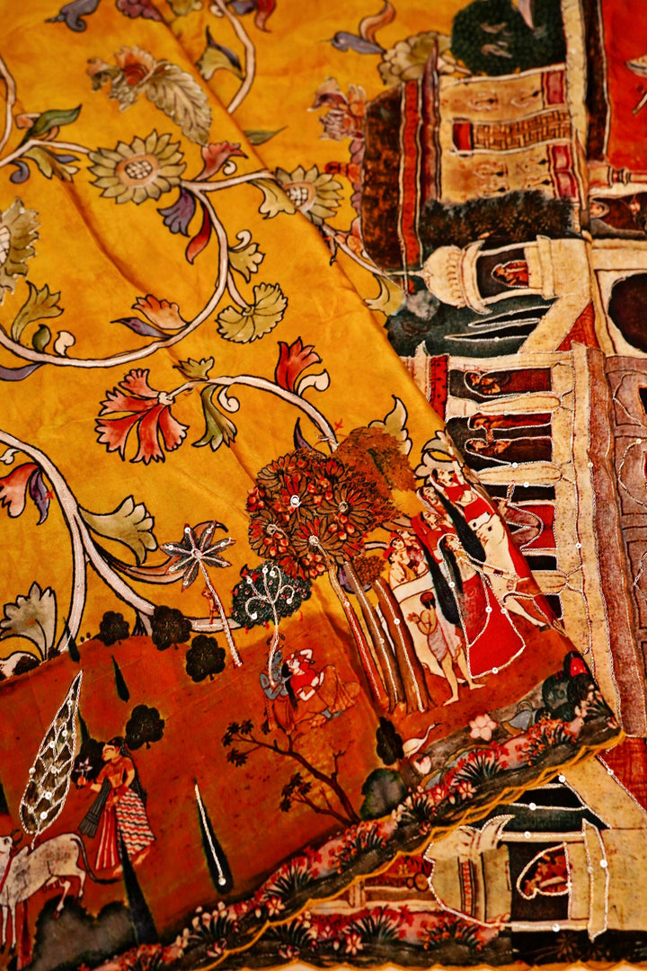 Haldi Ceremony Crepe Silk Saree with Floral Prints