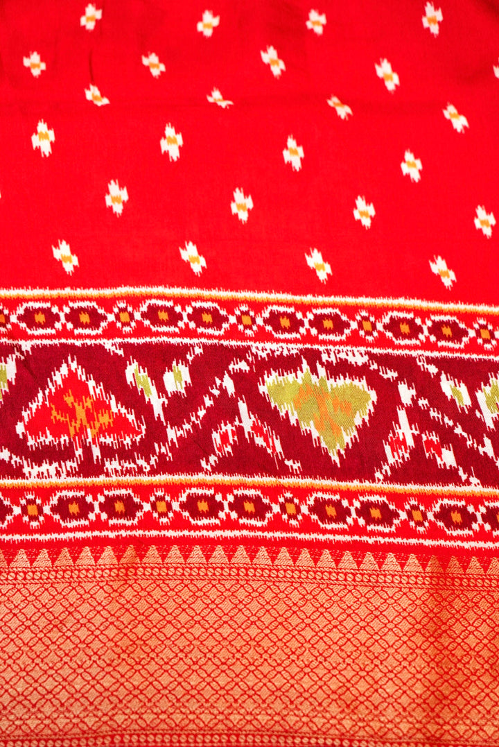 Yellow Patola Silk Saree with Zari Weave Contrast Border