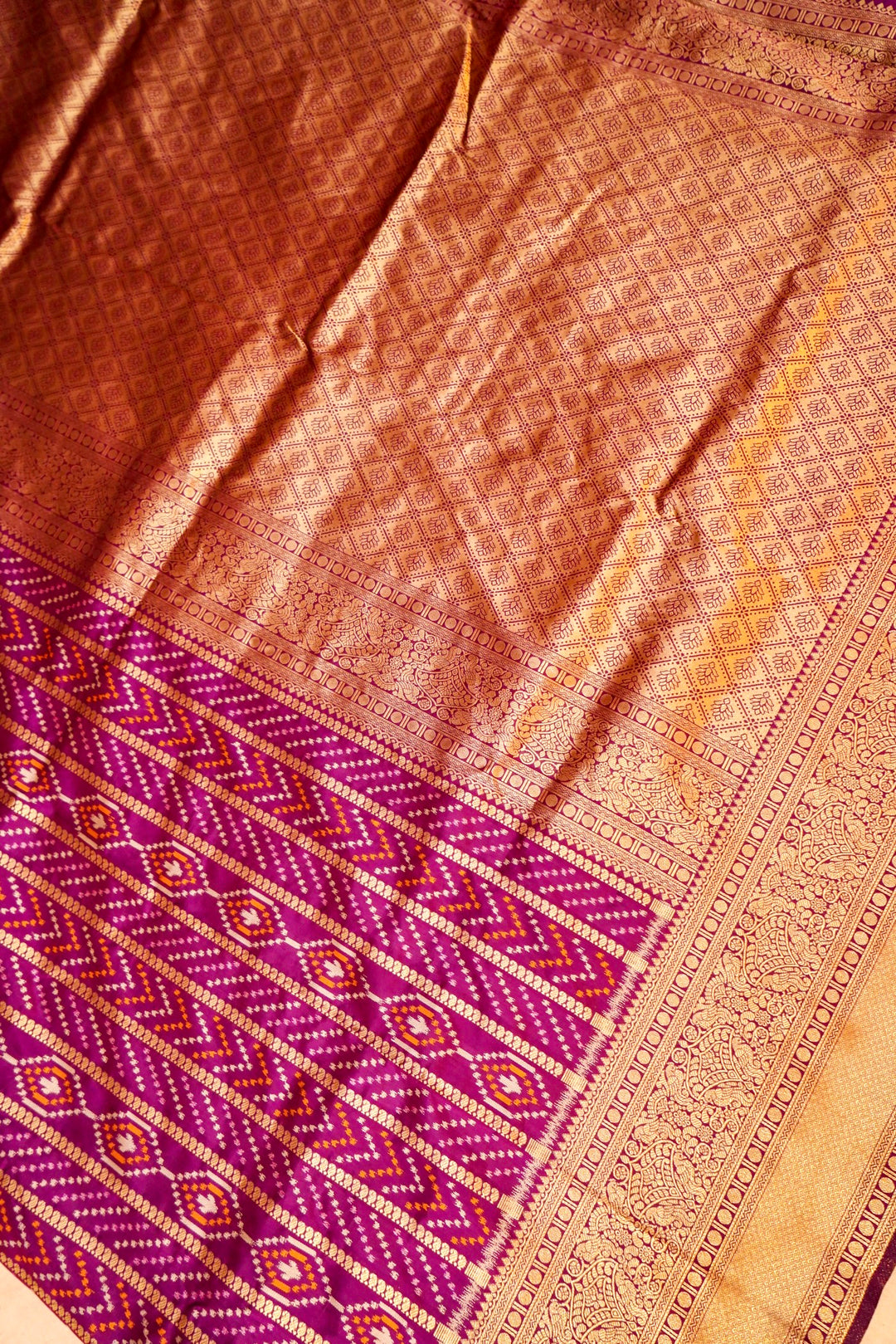 Magenta Banarasi Silk Saree with Kanjivaram Bandhani Pattern