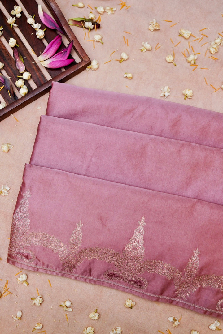 Subtle Glamour in Peach Mashru Silk Saree with Zari Woven Border & Pallu