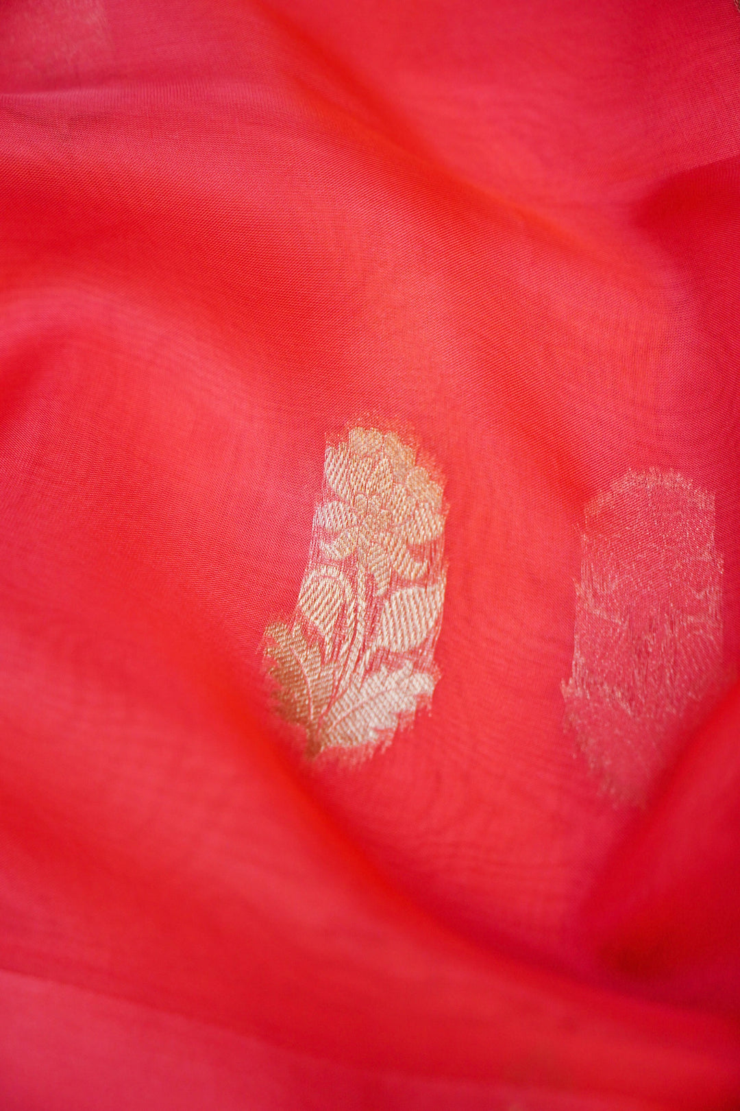 Peach Banarasi Kora Silk Saree with Zari Woven Laheriya Border