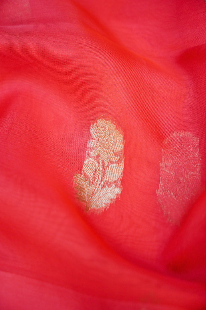 Peach Banarasi Kora Silk Saree with Zari Woven Laheriya Border