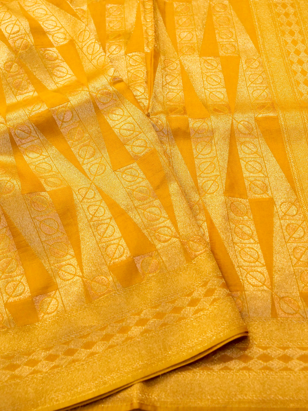 Banarasi Mustard Yellow Crepe Silk Saree for Haldi Ceremony with Zari Woven Design