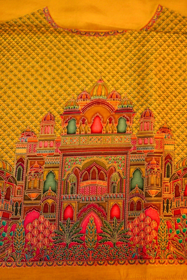 Marigold Muse Yellow Crepe Silk Saree with Resham Woven Detailing