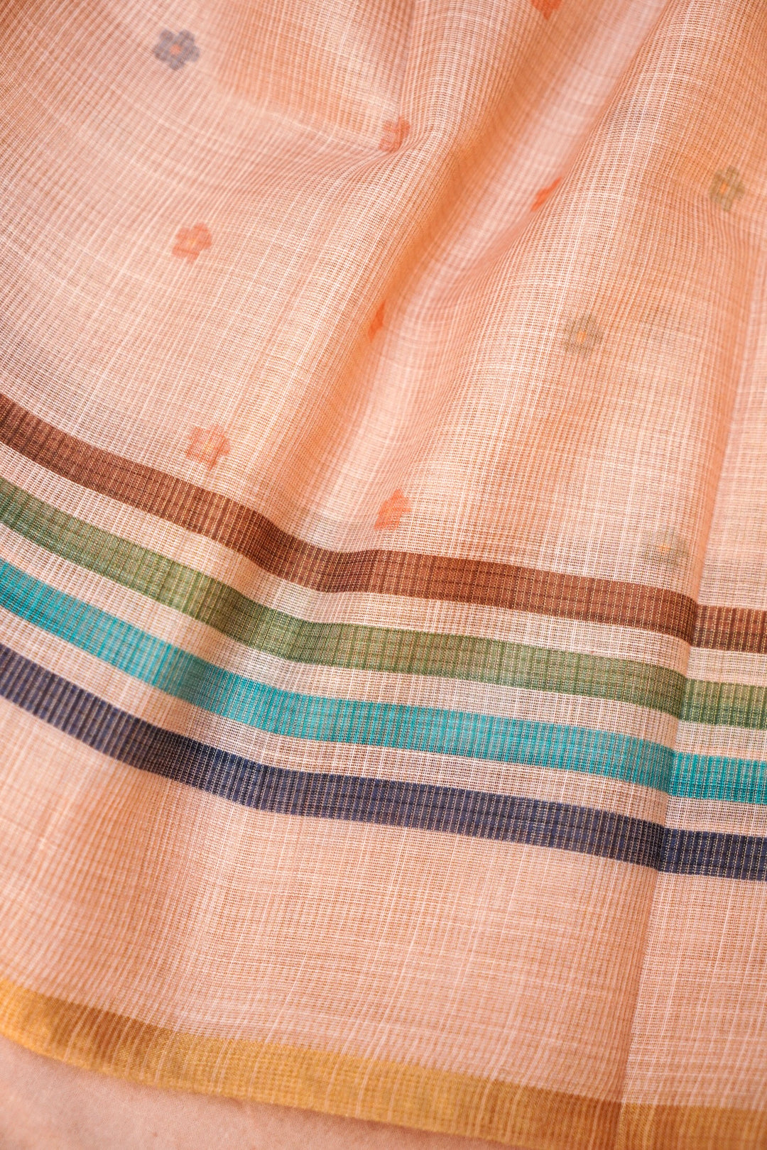 Pastel Peach Chanderi Tissue Silk Suit Set with French Knot Embroidery