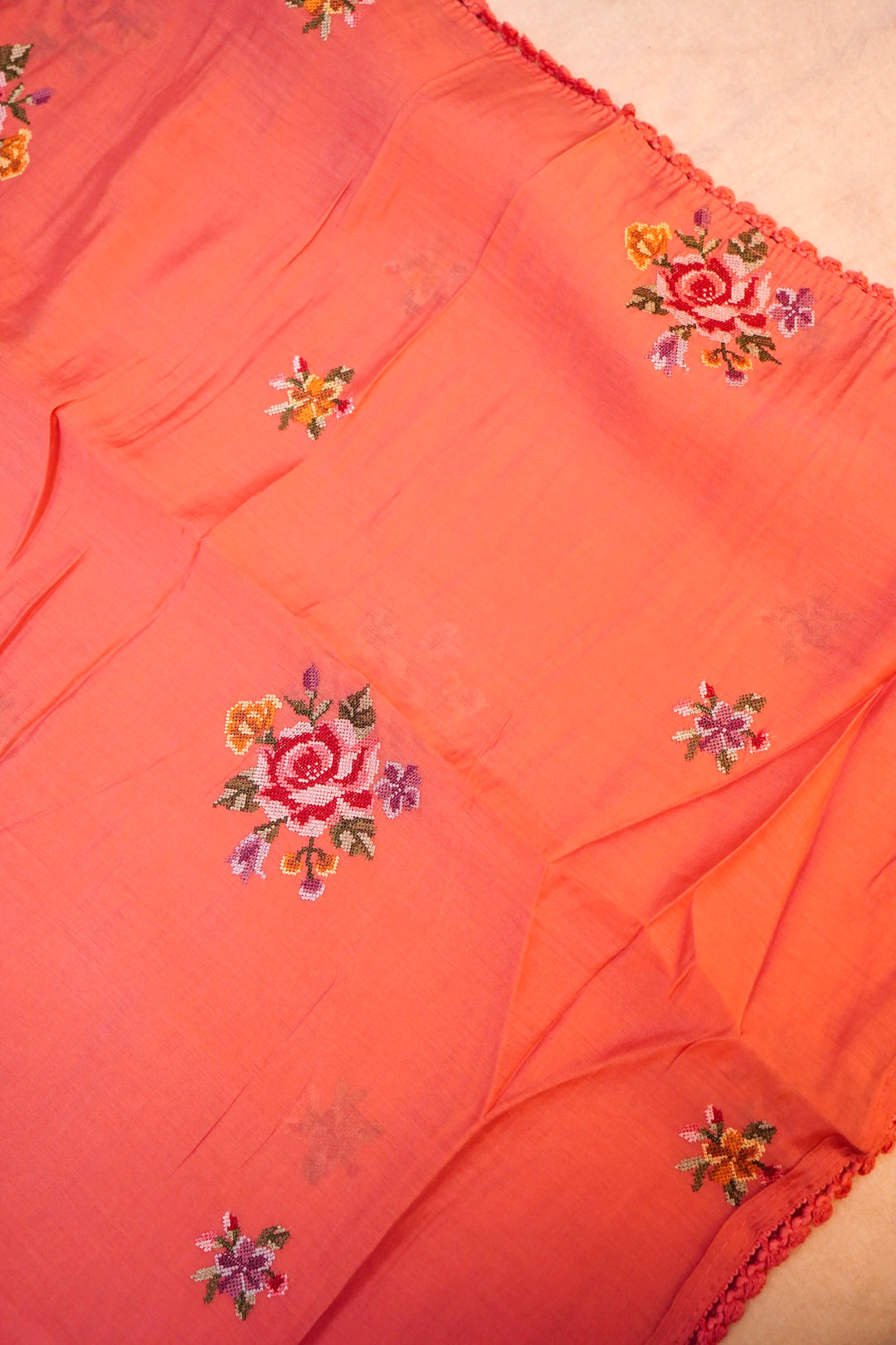 Dark Peach Banarasi Chanderi Silk Suit Set with Embroidery Work