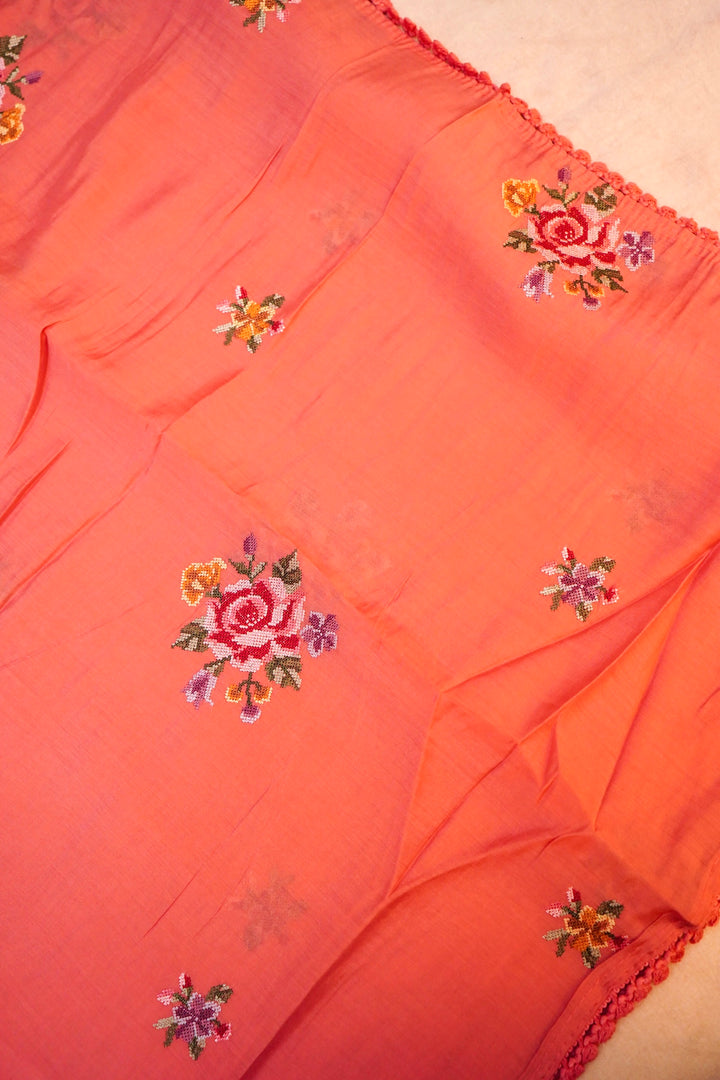 Dark Peach Banarasi Chanderi Silk Suit Set with Embroidery Work