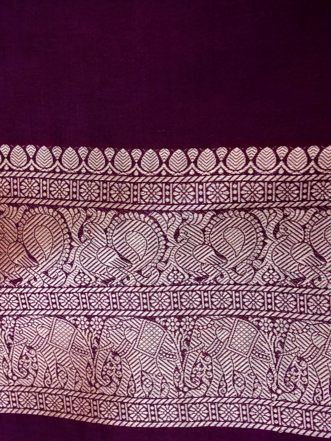 Banarasi Dark Purple Crepe Silk Saree with Zari Weave Bird Motif