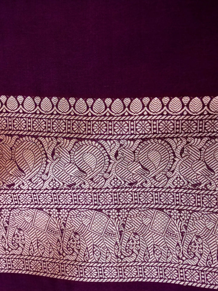 Banarasi Dark Purple Crepe Silk Saree with Zari Weave Bird Motif