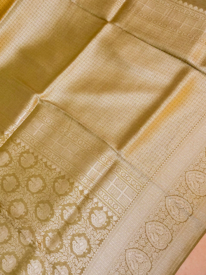 Banarasi Olive Green Crepe Silk Saree with Zari Weave Bird Motif