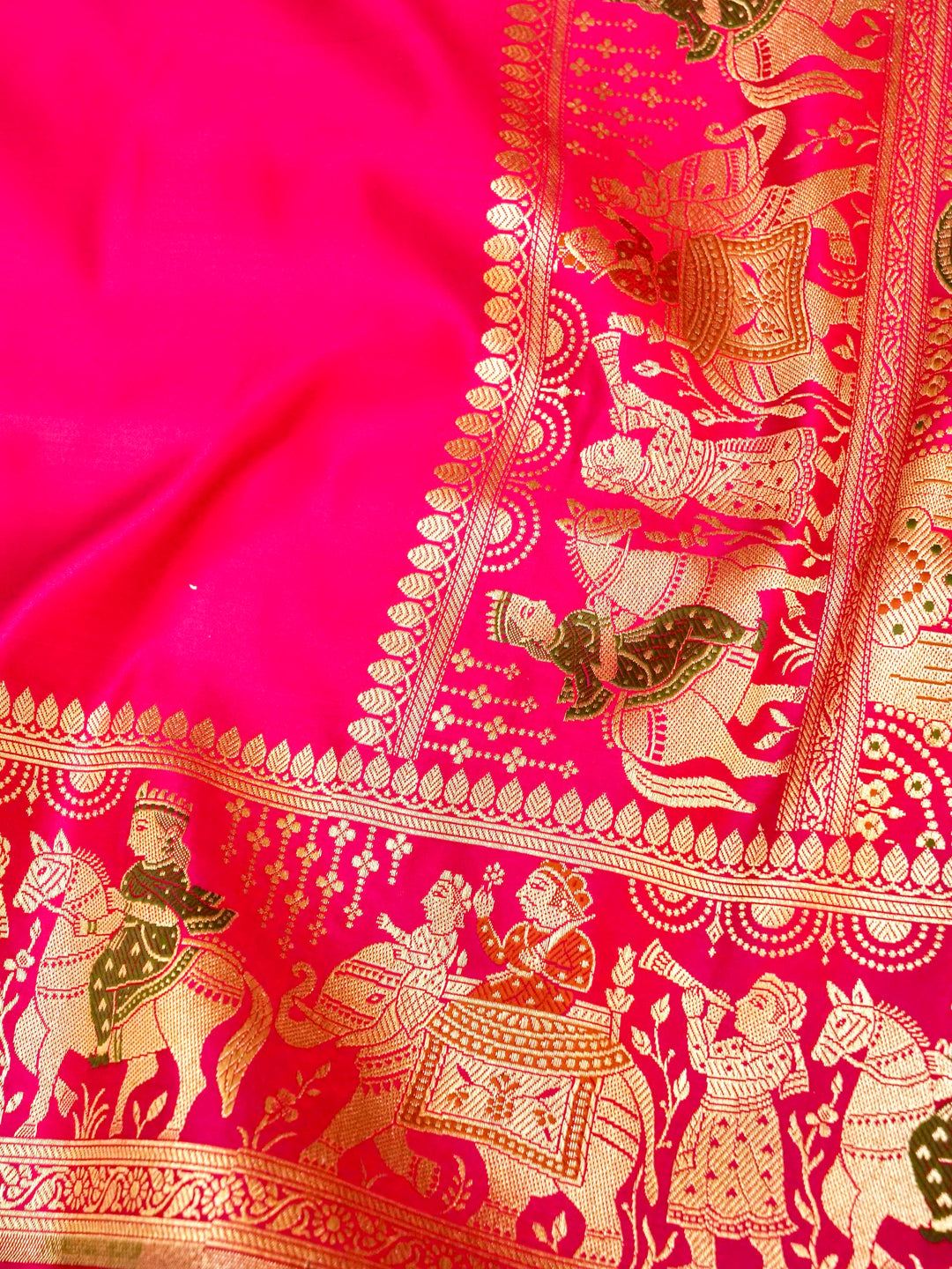 Royal Pink Banarasi Pure Satin Silk Saree with Heavy Zari Work