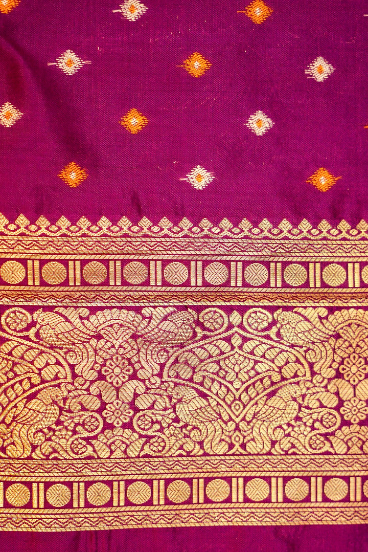 Magenta Banarasi Silk Saree with Kanjivaram Bandhani Pattern
