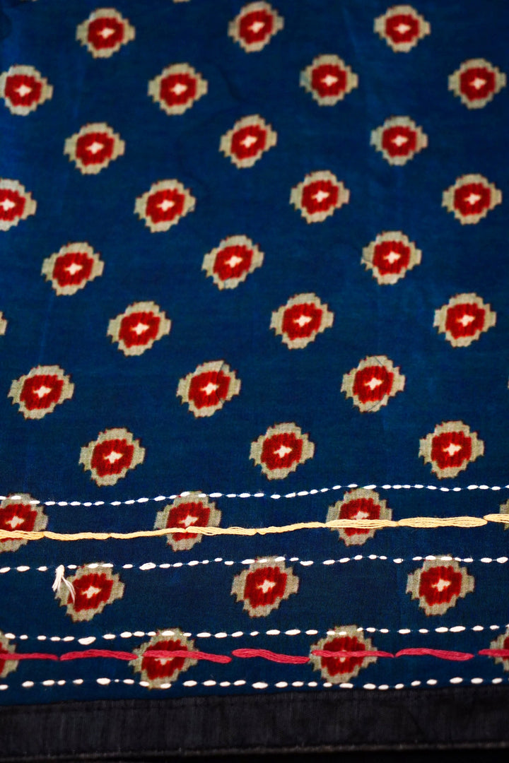 Art-Inspired Teal Blue Crepe Silk Saree – Soft Drape with Unique Figure Prints