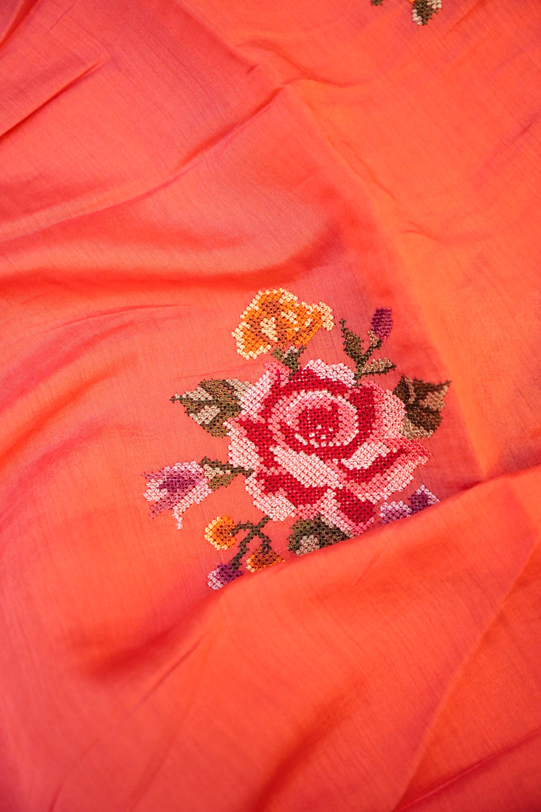 Dark Peach Banarasi Chanderi Silk Suit Set with Embroidery Work