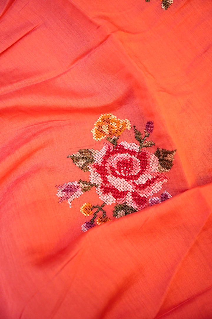 Dark Peach Banarasi Chanderi Silk Suit Set with Embroidery Work