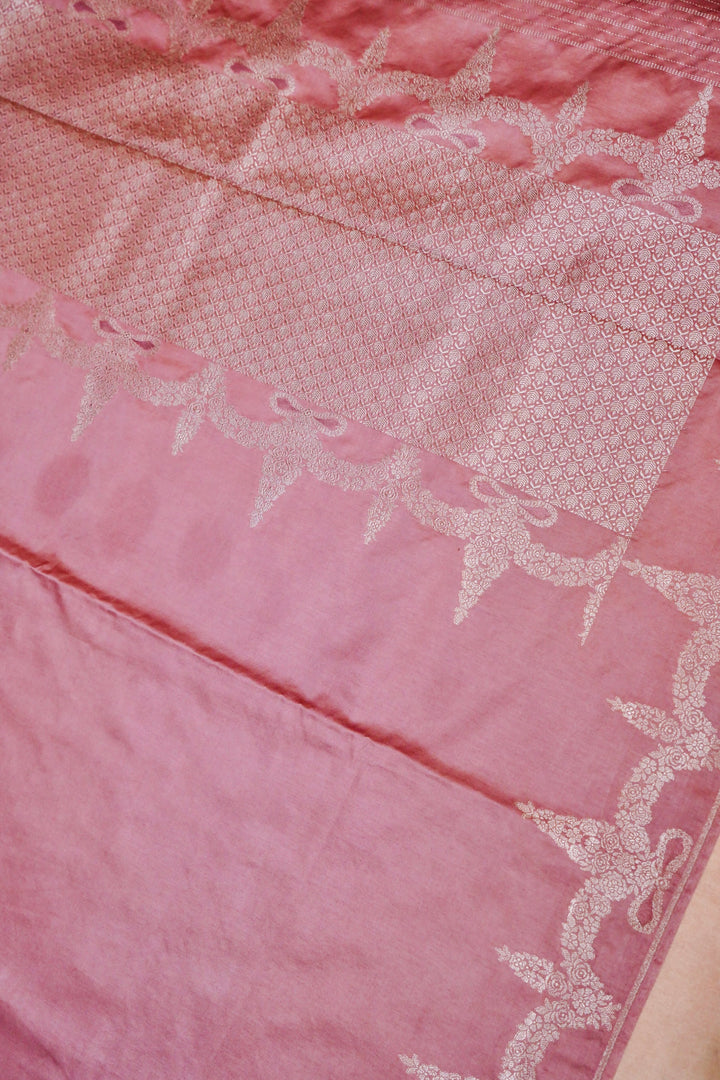 Subtle Glamour in Peach Mashru Silk Saree with Zari Woven Border & Pallu