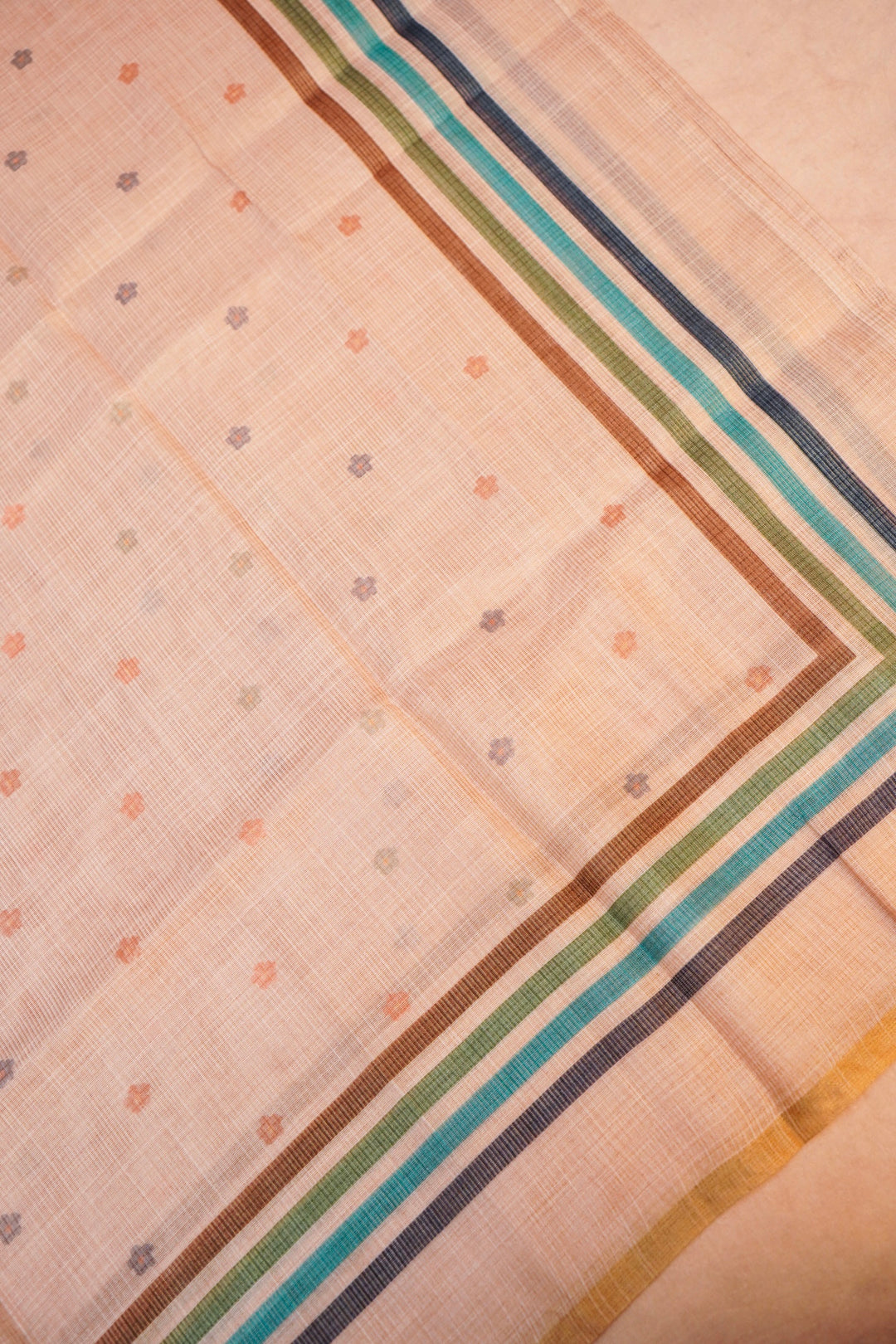 Pastel Peach Chanderi Tissue Silk Suit Set with French Knot Embroidery