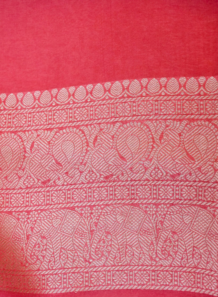 Banarasi Peach Crepe Silk Saree with Zari Weave Bird Motif