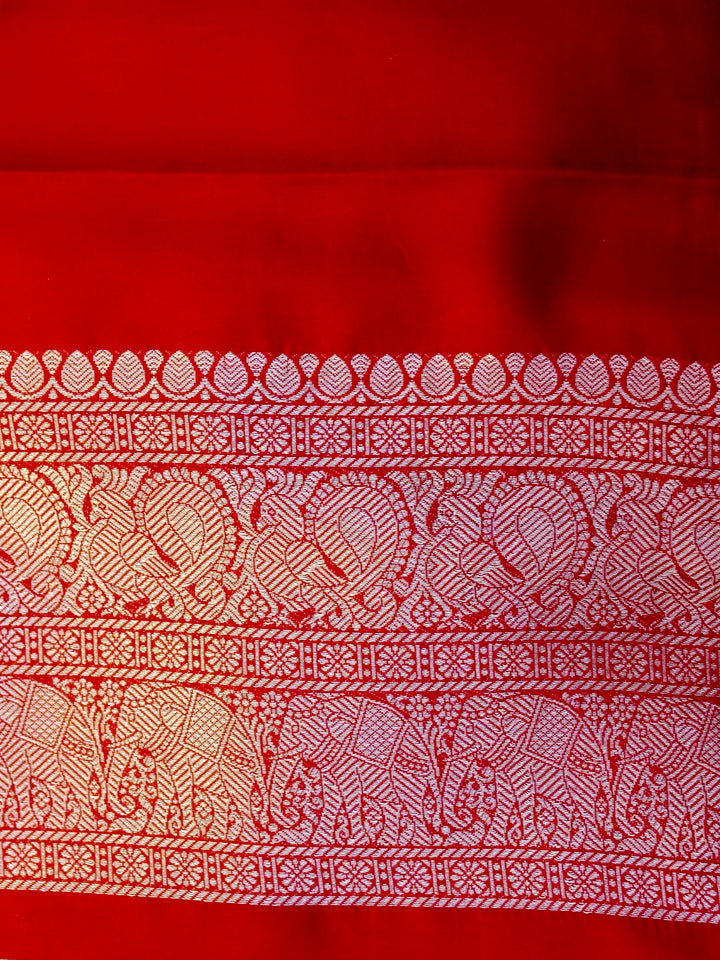Banarasi Bridal Red Crepe Silk Saree with Zari Weave Bird Motif