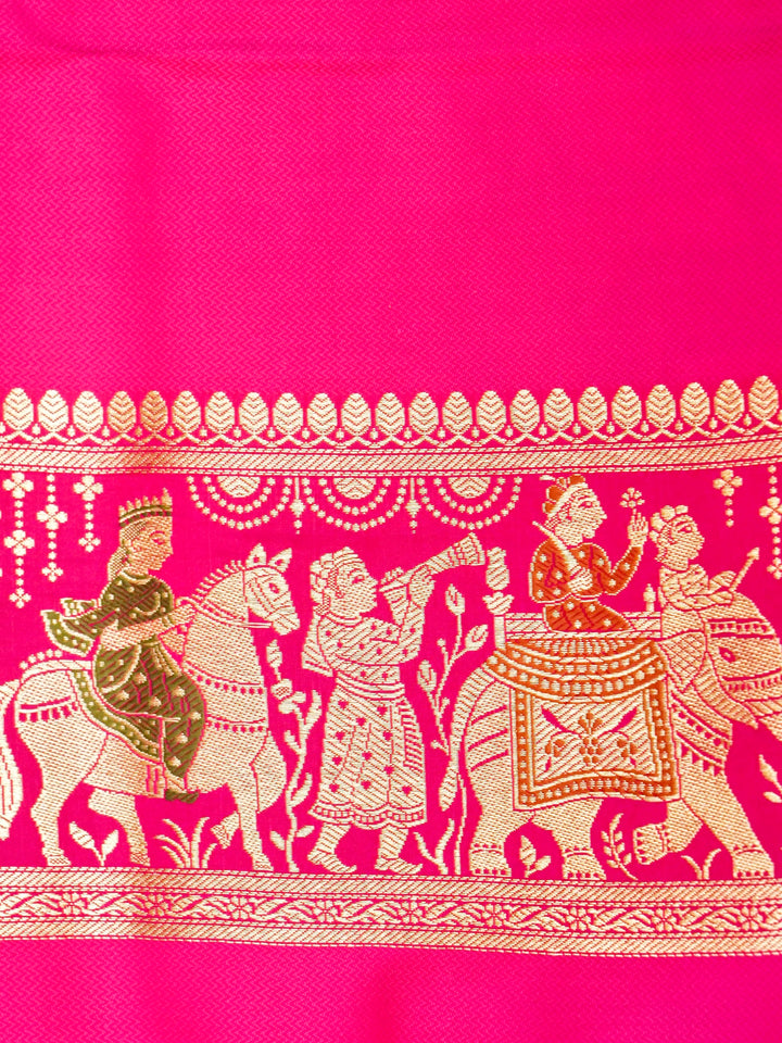 Royal Pink Banarasi Pure Satin Silk Saree with Heavy Zari Work