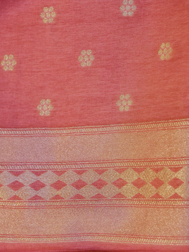 Banarasi Peach Crepe Silk Saree with Zari Woven Design