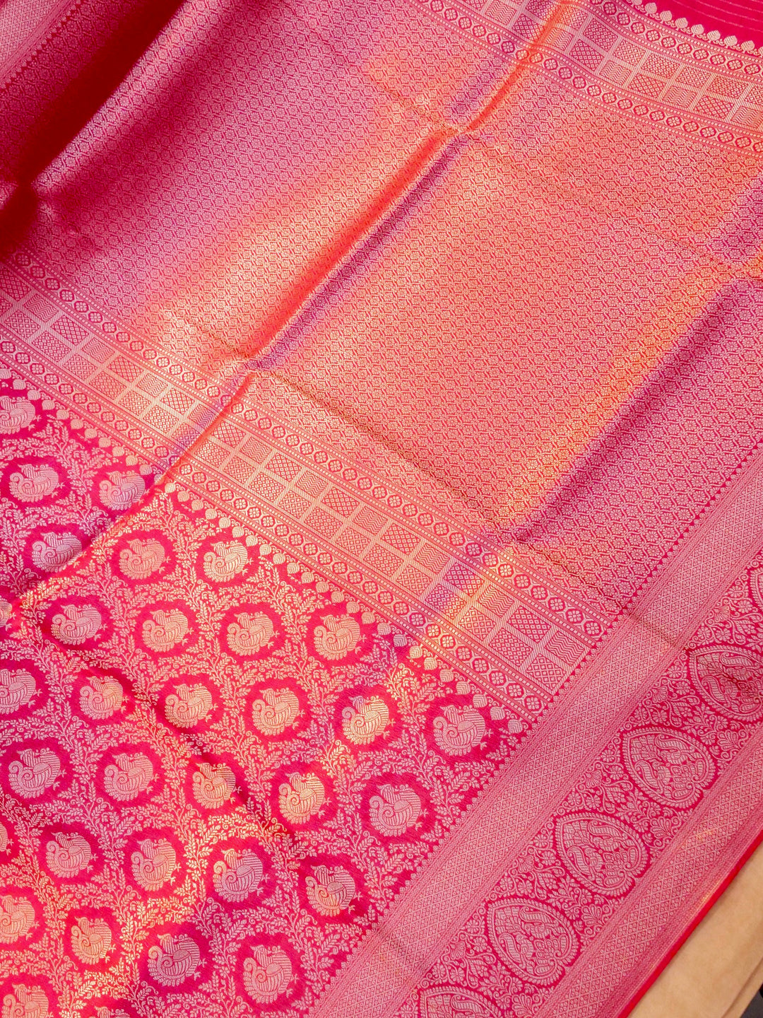 Banarasi Pink Bridal Crepe Silk Saree with Zari Weave Bird Motif